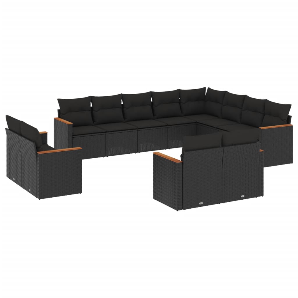 12-delige Loungeset met kussens poly rattan zwart is nu te koop bij PeponiXL, paradijselijk wonen!