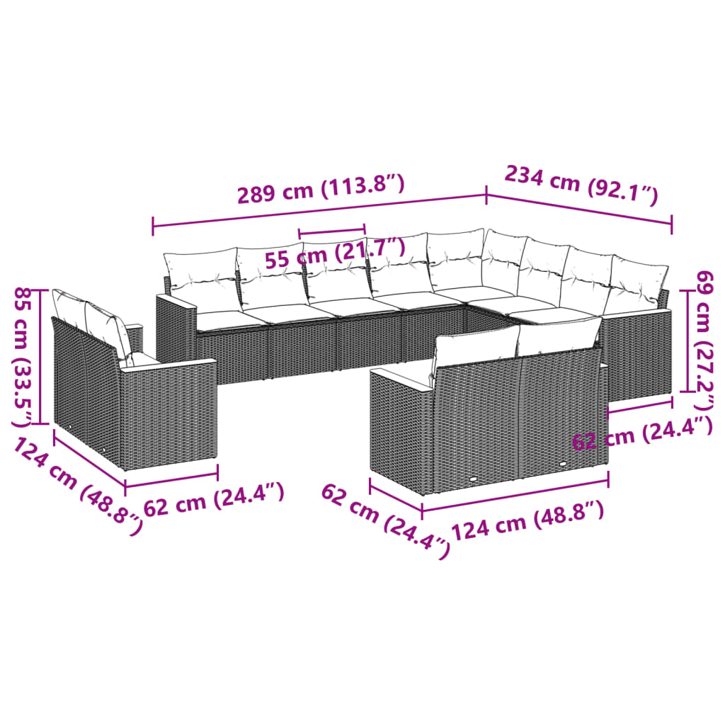 12-delige Loungeset met kussens poly rattan zwart is nu te koop bij PeponiXL, paradijselijk wonen!