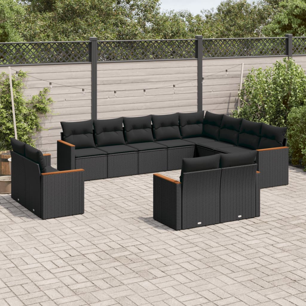 12-delige Loungeset met kussens poly rattan zwart is nu te koop bij PeponiXL, paradijselijk wonen!