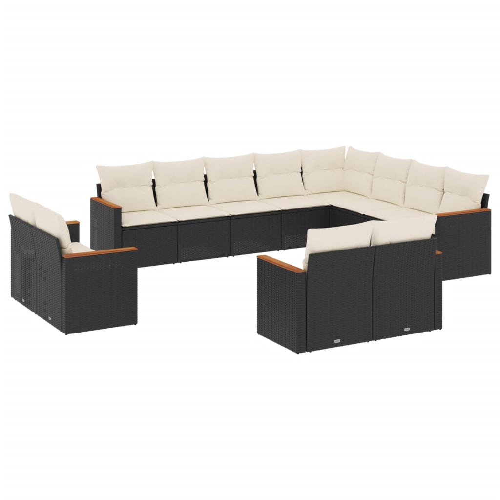 12-delige Loungeset met kussens poly rattan zwart is nu te koop bij PeponiXL, paradijselijk wonen!