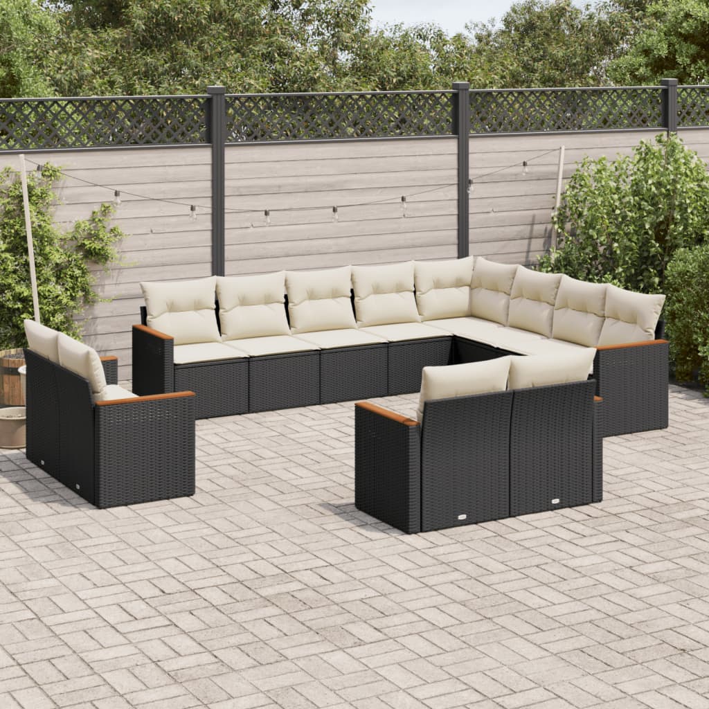 12-delige Loungeset met kussens poly rattan zwart is nu te koop bij PeponiXL, paradijselijk wonen!