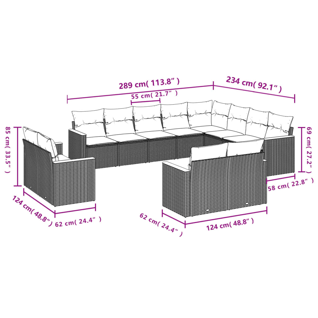 12-delige Loungeset met kussens poly rattan beige is nu te koop bij PeponiXL, paradijselijk wonen!
