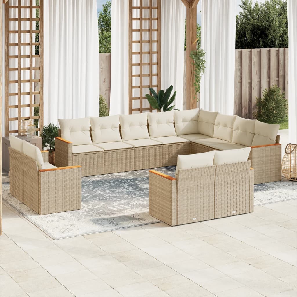12-delige Loungeset met kussens poly rattan beige is nu te koop bij PeponiXL, paradijselijk wonen!