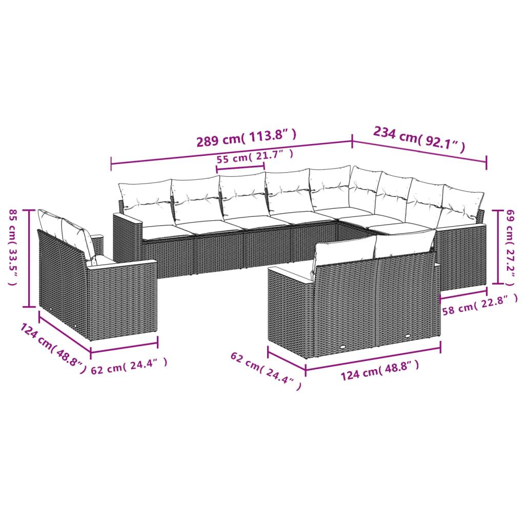12-delige Loungeset met kussens poly rattan grijs is nu te koop bij PeponiXL, paradijselijk wonen!