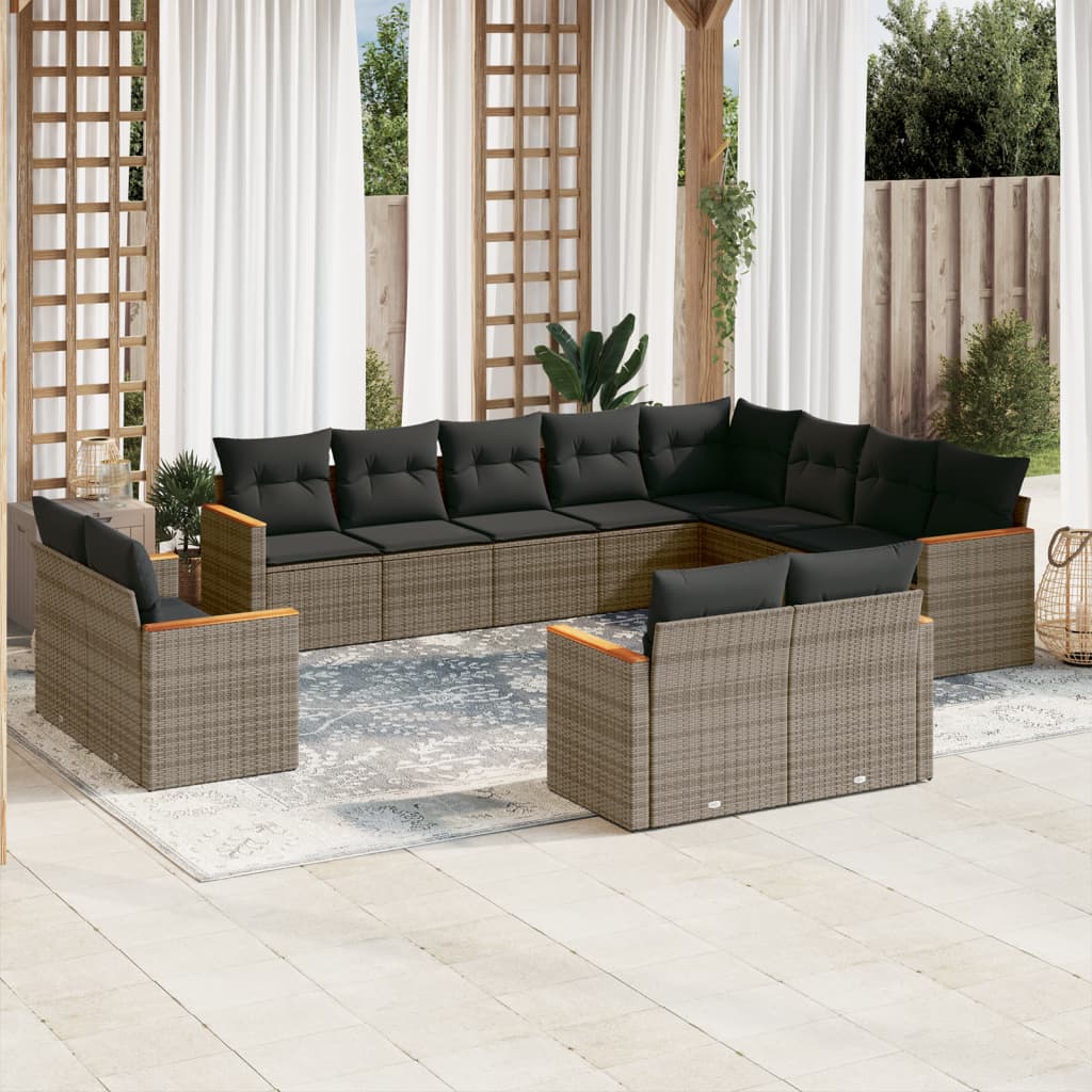 12-delige Loungeset met kussens poly rattan grijs is nu te koop bij PeponiXL, paradijselijk wonen!