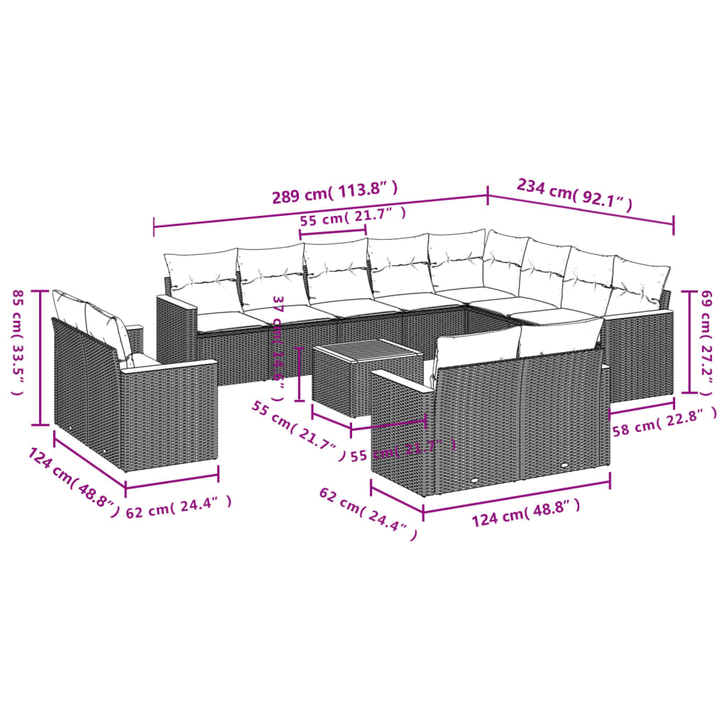 13-delige Loungeset met kussens poly rattan zwart is nu te koop bij PeponiXL, paradijselijk wonen!