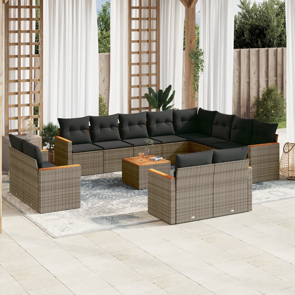 13-delige Loungeset met kussens poly rattan grijs is nu te koop bij PeponiXL, paradijselijk wonen!