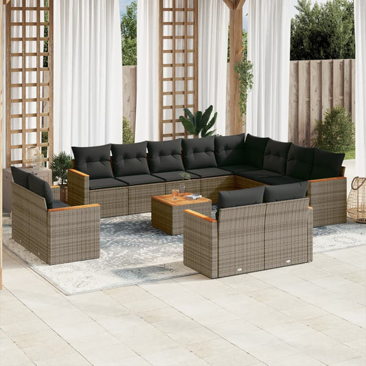 13-delige Loungeset met kussens poly rattan grijs is nu te koop bij PeponiXL, paradijselijk wonen!