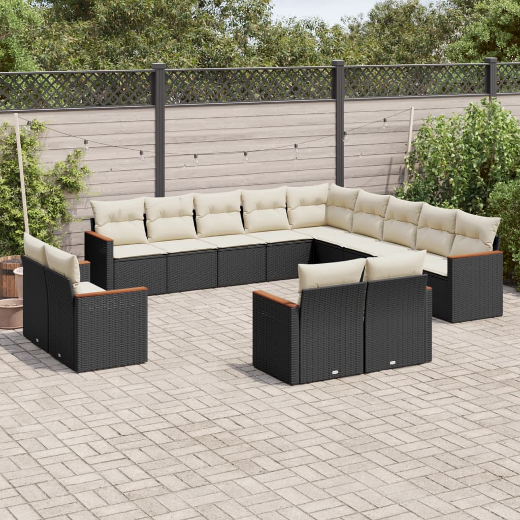 13-delige Loungeset met kussens poly rattan zwart is nu te koop bij PeponiXL, paradijselijk wonen!
