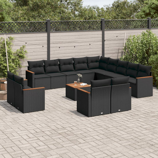 14-delige Loungeset met kussens poly rattan zwart is nu te koop bij PeponiXL, paradijselijk wonen!