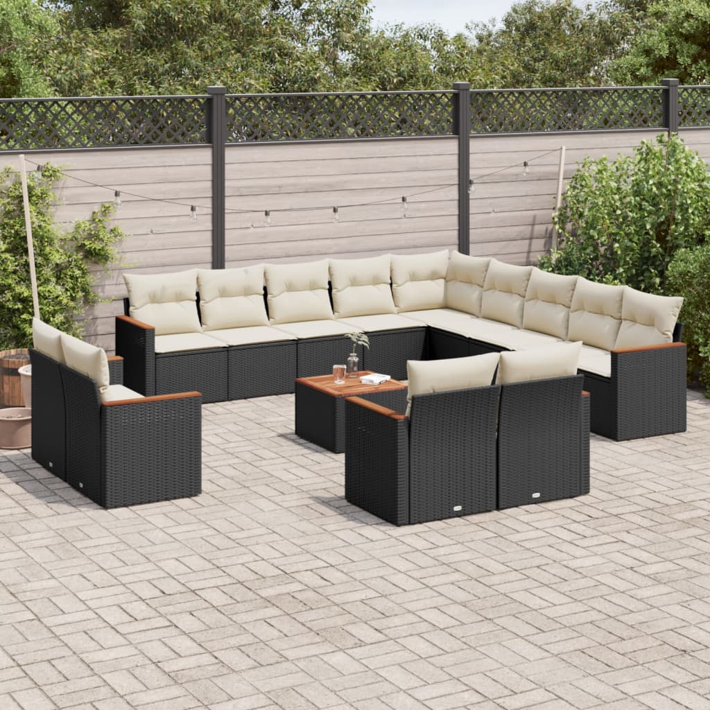 14-delige Loungeset met kussens poly rattan zwart is nu te koop bij PeponiXL, paradijselijk wonen!