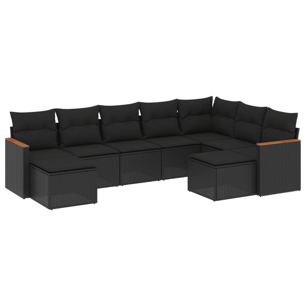 9-delige Loungeset met kussens poly rattan zwart is nu te koop bij PeponiXL, paradijselijk wonen!