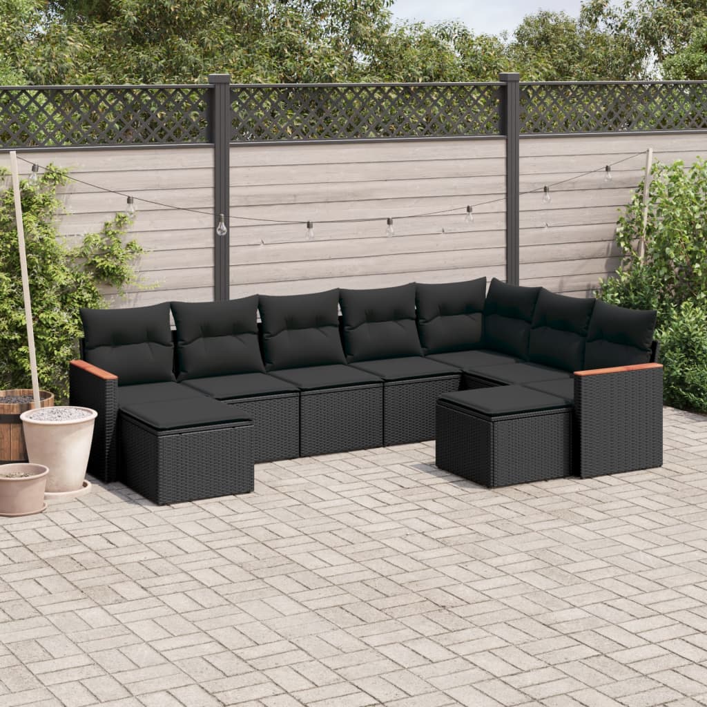9-delige Loungeset met kussens poly rattan zwart is nu te koop bij PeponiXL, paradijselijk wonen!