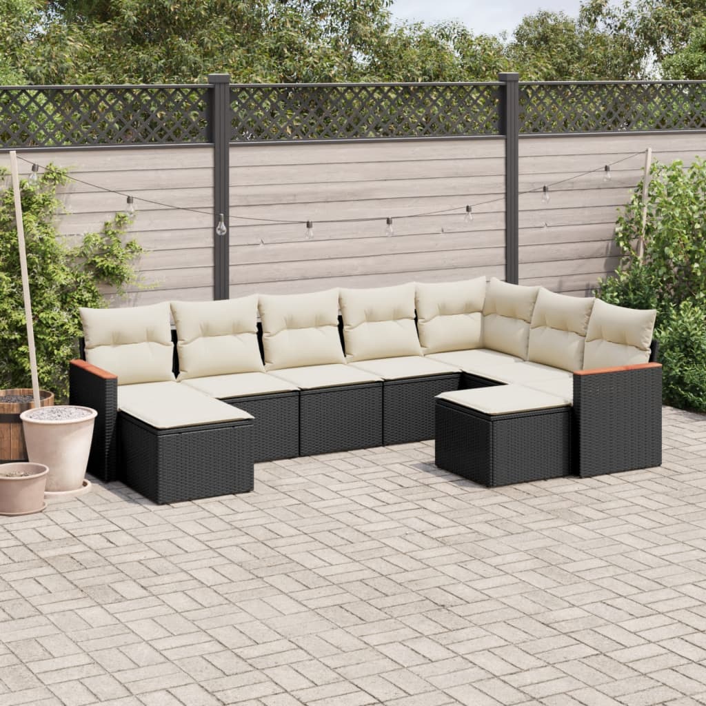 9-delige Loungeset met kussens poly rattan zwart is nu te koop bij PeponiXL, paradijselijk wonen!