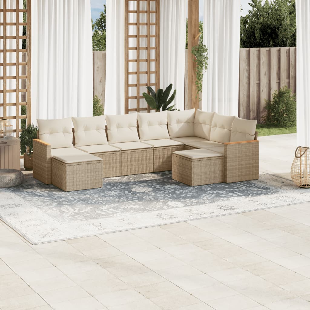9-delige Loungeset met kussens poly rattan beige is nu te koop bij PeponiXL, paradijselijk wonen!