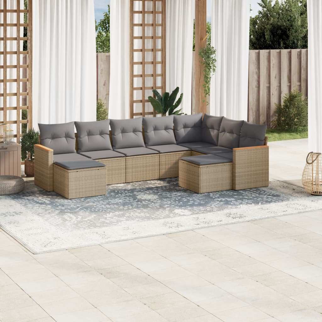 9-delige Loungeset met kussens poly rattan beige is nu te koop bij PeponiXL, paradijselijk wonen!