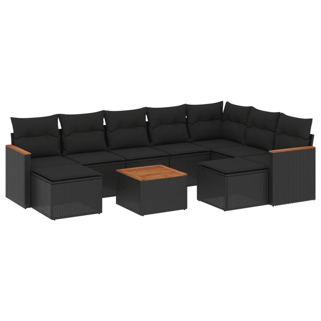 10-delige Loungeset met kussens poly rattan zwart is nu te koop bij PeponiXL, paradijselijk wonen!