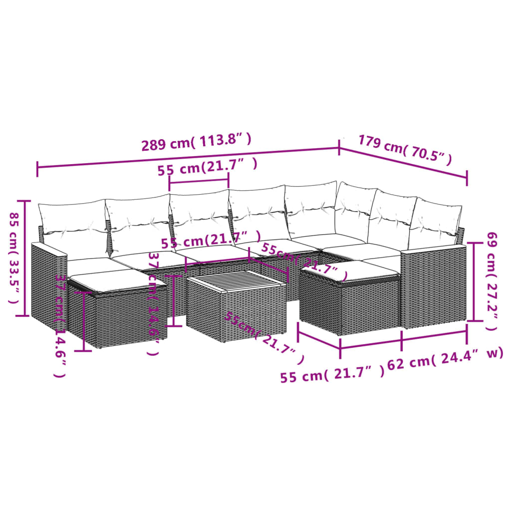 10-delige Loungeset met kussens poly rattan zwart is nu te koop bij PeponiXL, paradijselijk wonen!