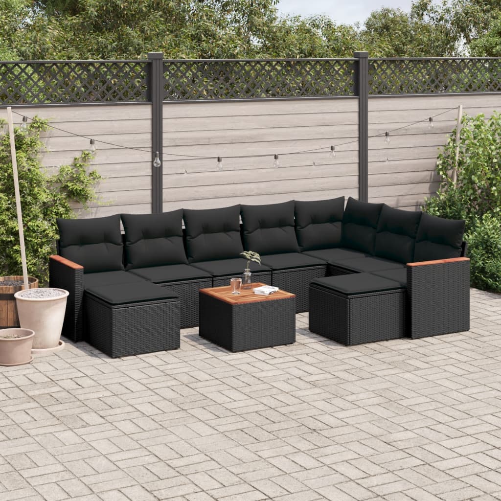 10-delige Loungeset met kussens poly rattan zwart is nu te koop bij PeponiXL, paradijselijk wonen!