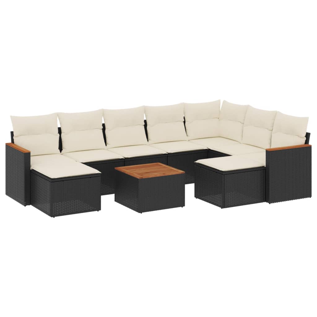10-delige Loungeset met kussens poly rattan zwart is nu te koop bij PeponiXL, paradijselijk wonen!