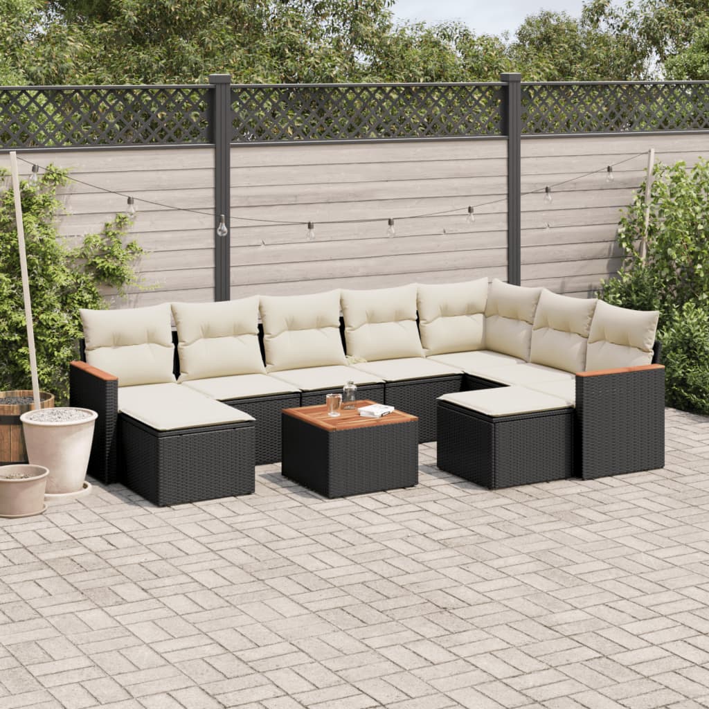 10-delige Loungeset met kussens poly rattan zwart is nu te koop bij PeponiXL, paradijselijk wonen!