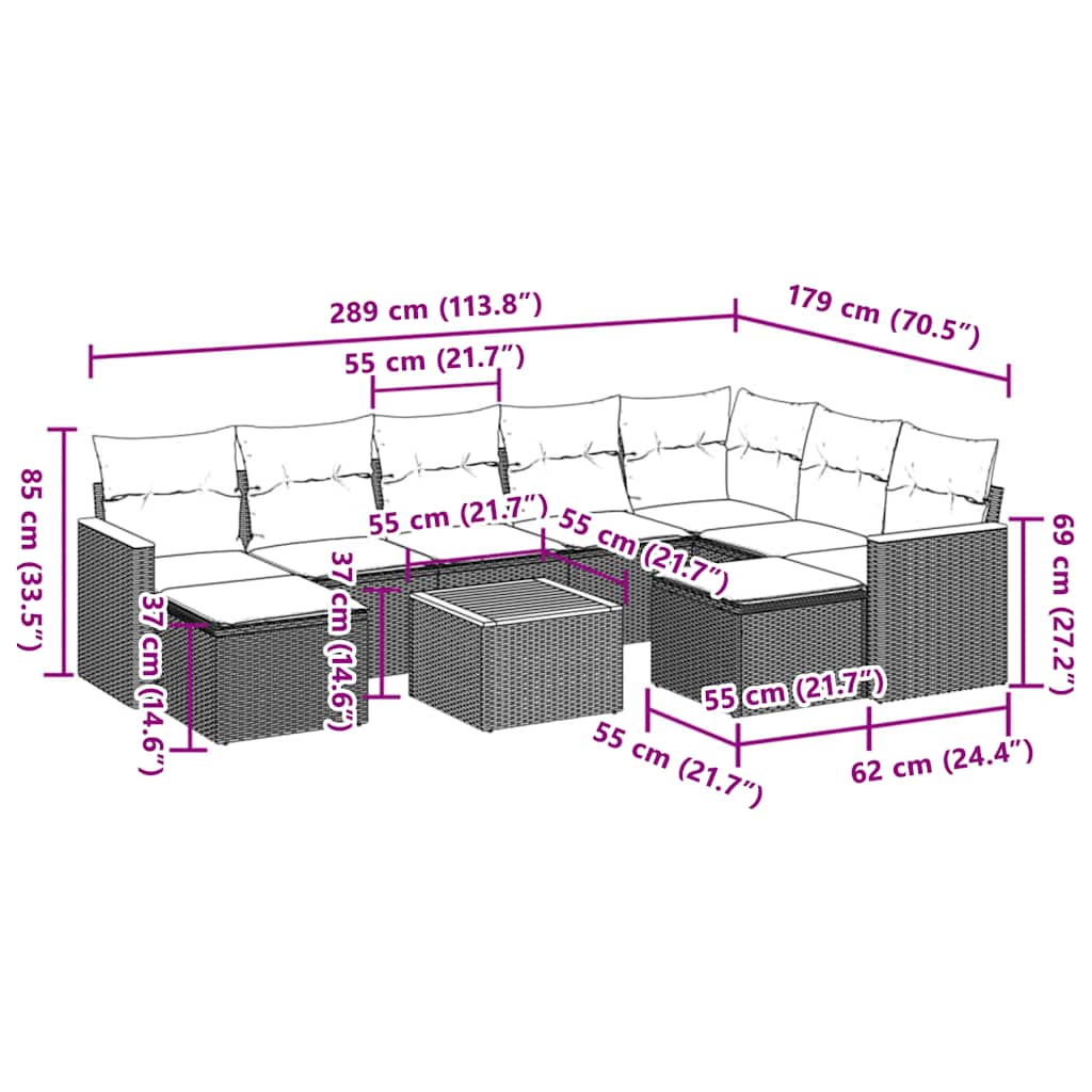 10-delige Loungeset met kussens poly rattan beige is nu te koop bij PeponiXL, paradijselijk wonen!