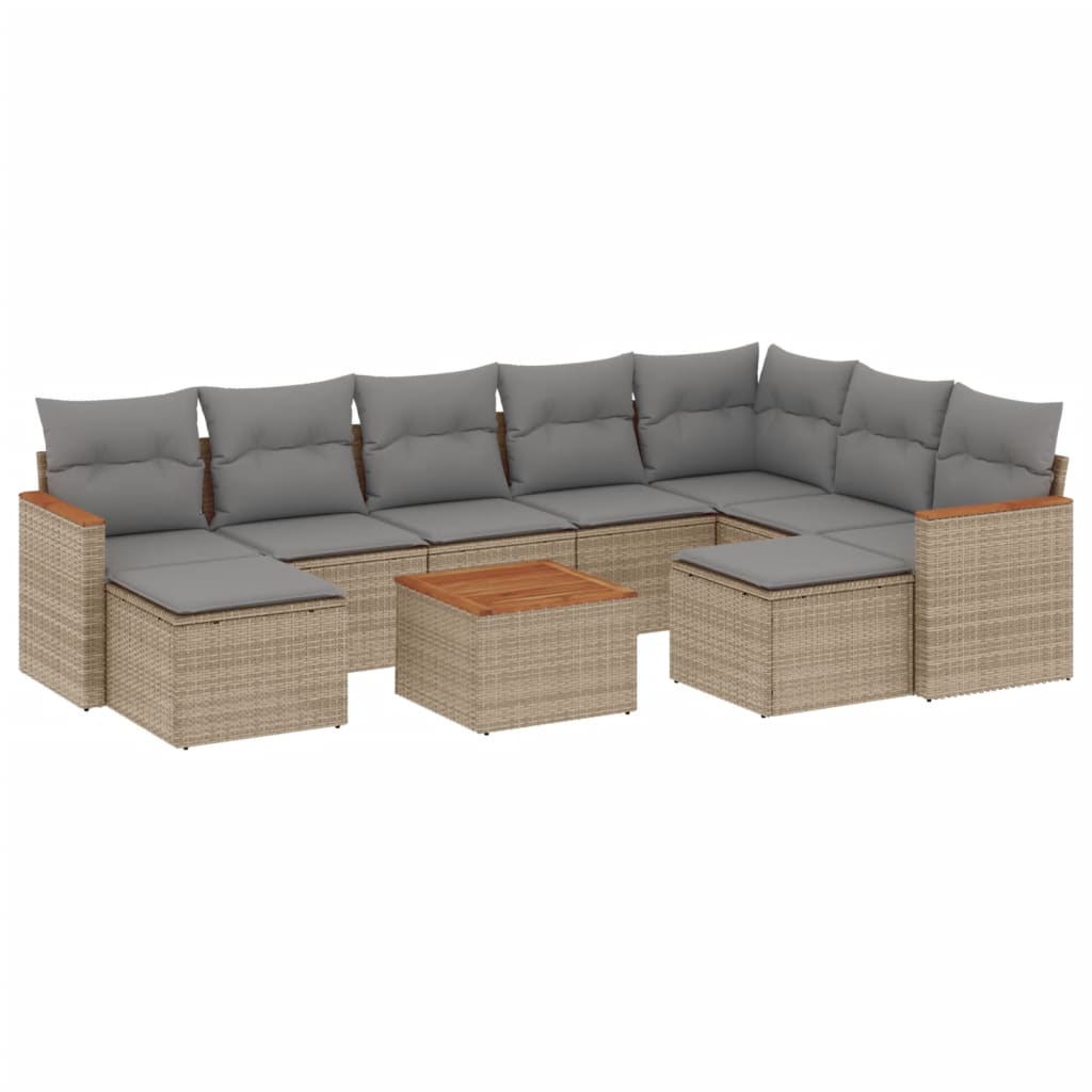10-delige Loungeset met kussens poly rattan beige is nu te koop bij PeponiXL, paradijselijk wonen!
