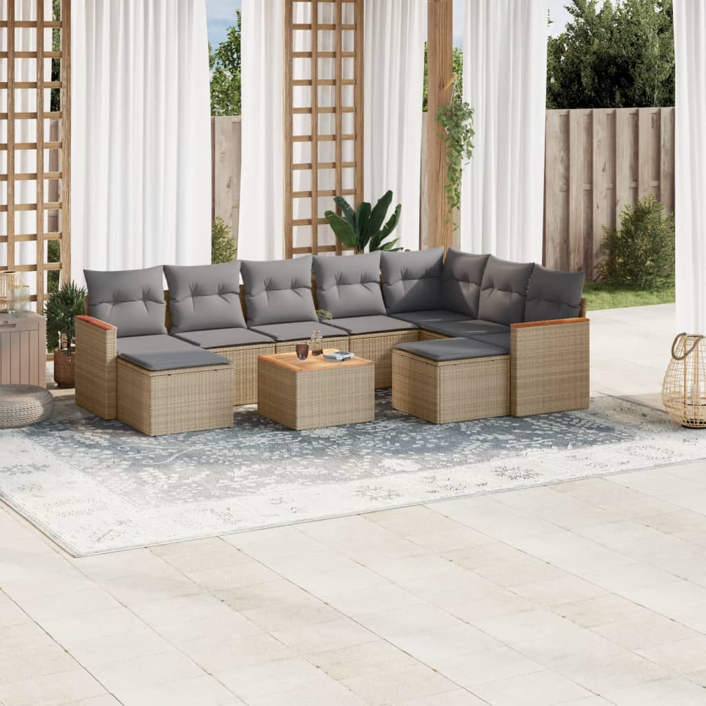 10-delige Loungeset met kussens poly rattan beige is nu te koop bij PeponiXL, paradijselijk wonen!