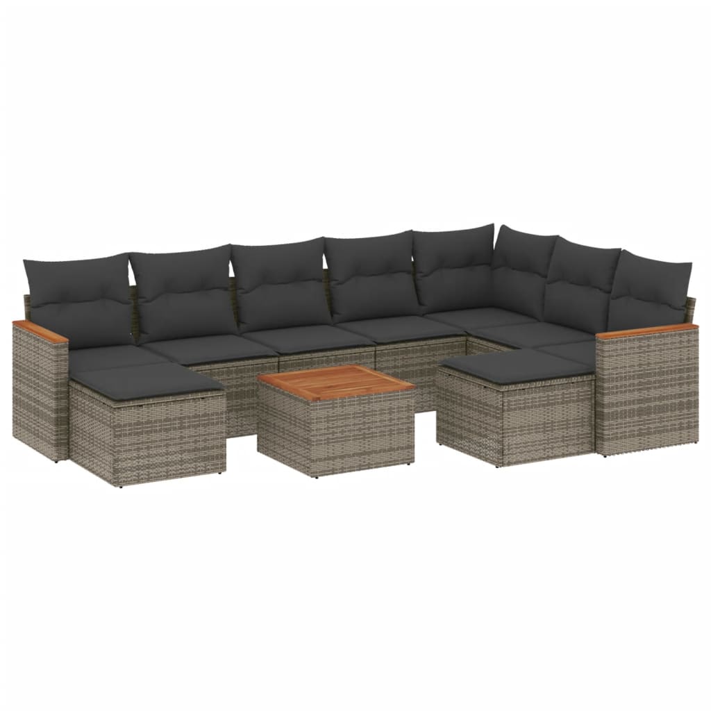 10-delige Loungeset met kussens poly rattan grijs is nu te koop bij PeponiXL, paradijselijk wonen!