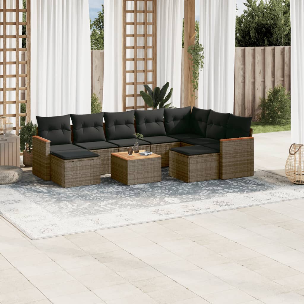10-delige Loungeset met kussens poly rattan grijs is nu te koop bij PeponiXL, paradijselijk wonen!
