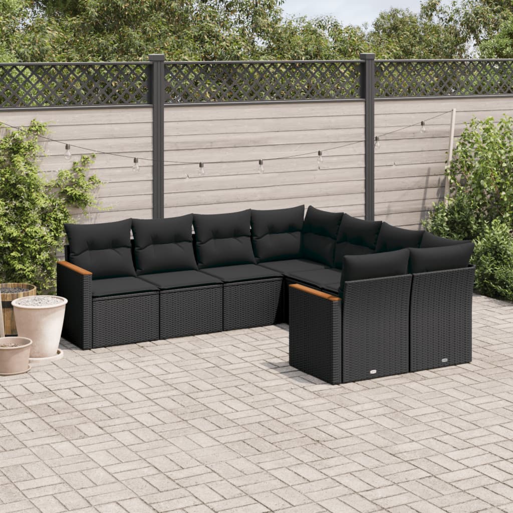 8-delige Loungeset met kussens poly rattan zwart is nu te koop bij PeponiXL, paradijselijk wonen!
