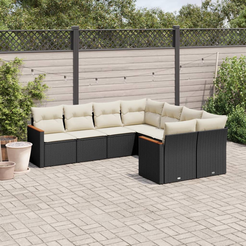8-delige Loungeset met kussens poly rattan zwart is nu te koop bij PeponiXL, paradijselijk wonen!