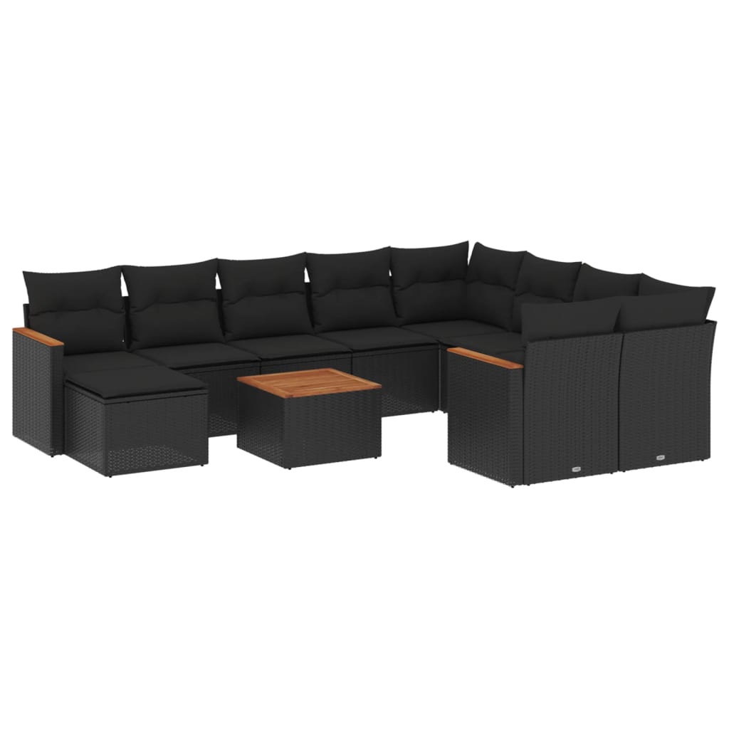 11-delige Loungeset met kussens poly rattan zwart is nu te koop bij PeponiXL, paradijselijk wonen!