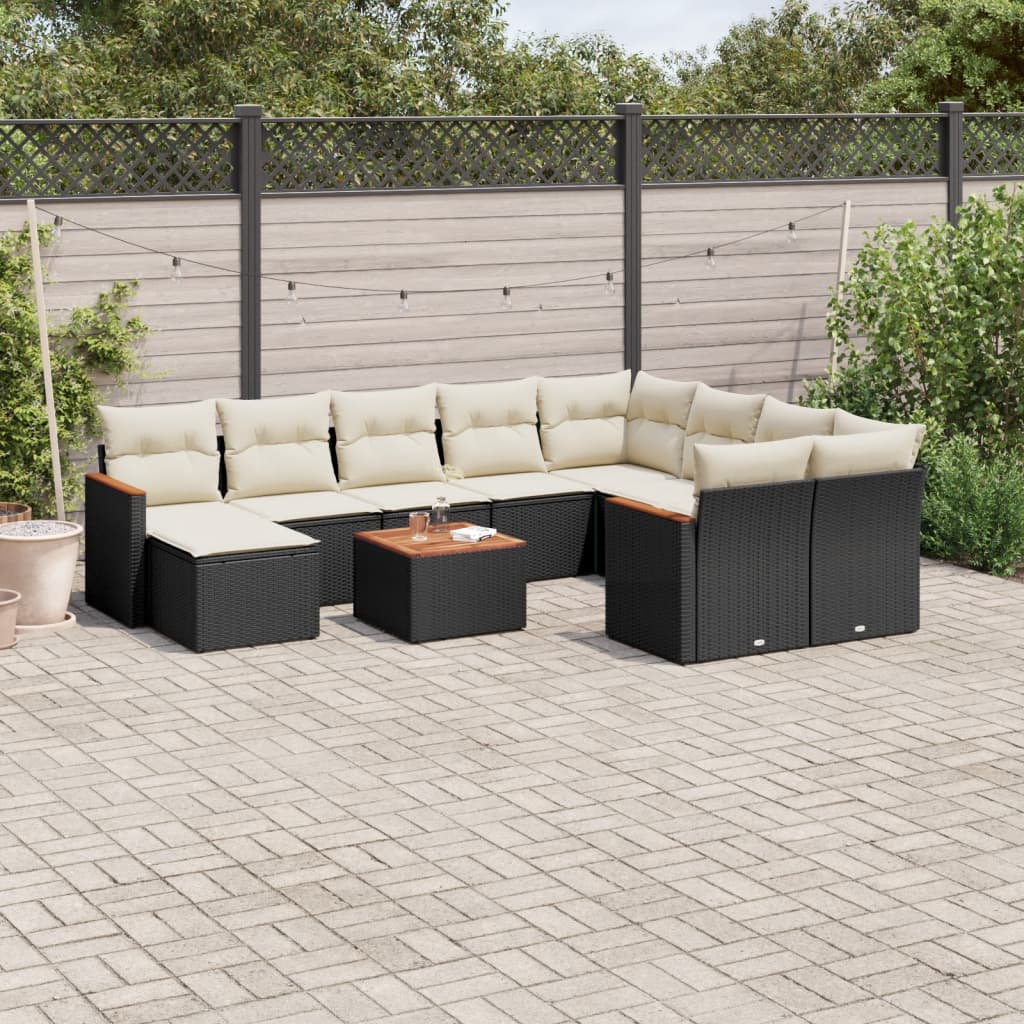 11-delige Loungeset met kussens poly rattan zwart is nu te koop bij PeponiXL, paradijselijk wonen!