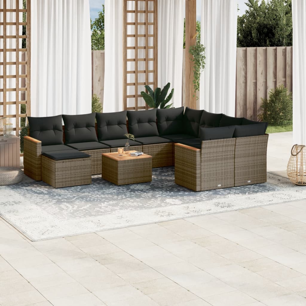 11-delige Loungeset met kussens poly rattan grijs is nu te koop bij PeponiXL, paradijselijk wonen!