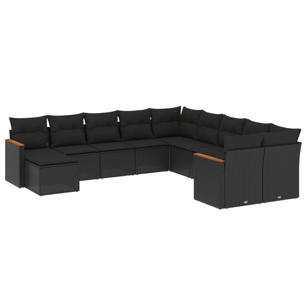 11-delige Loungeset met kussens poly rattan zwart is nu te koop bij PeponiXL, paradijselijk wonen!