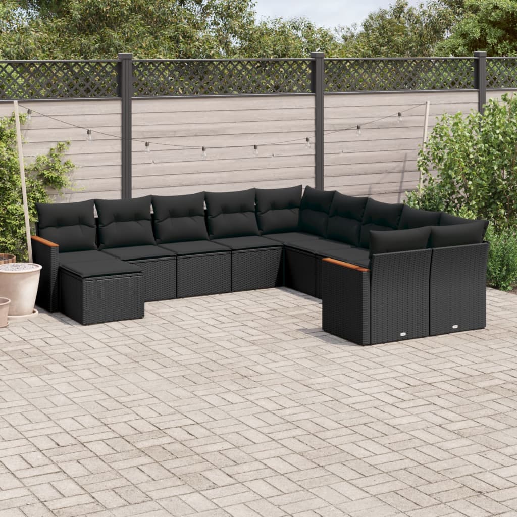 11-delige Loungeset met kussens poly rattan zwart is nu te koop bij PeponiXL, paradijselijk wonen!