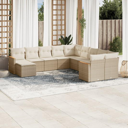 11-delige Tuinset met kussens poly rattan beige is nu te koop bij PeponiXL, paradijselijk wonen!