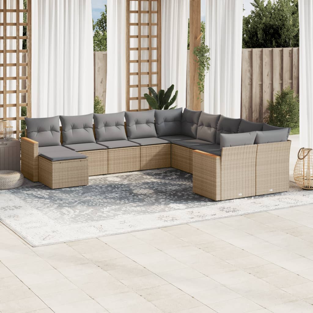 11-delige Tuinset met kussens poly rattan beige is nu te koop bij PeponiXL, paradijselijk wonen!