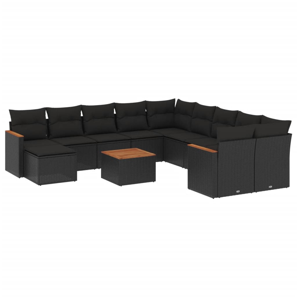 12-delige Loungeset met kussens poly rattan zwart is nu te koop bij PeponiXL, paradijselijk wonen!