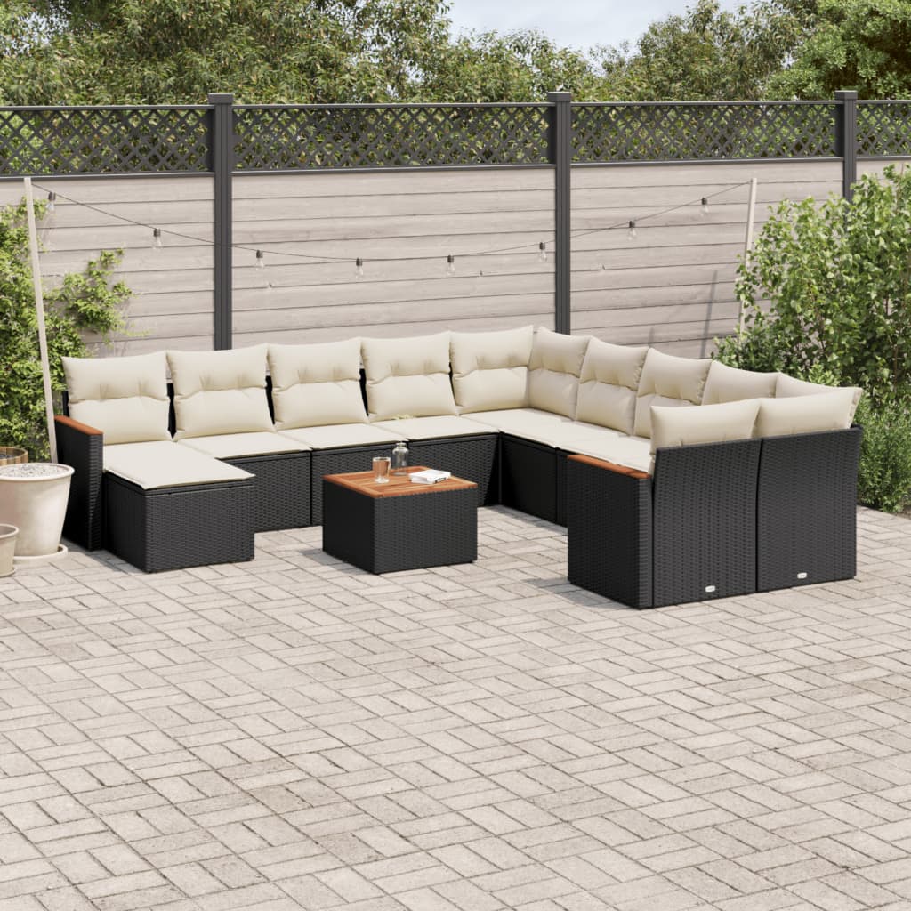 12-delige Loungeset met kussens poly rattan zwart is nu te koop bij PeponiXL, paradijselijk wonen!
