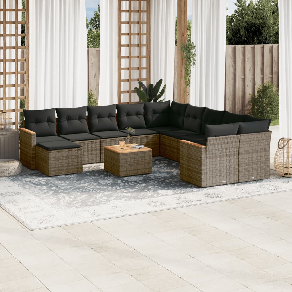 12-delige Loungeset met kussens poly rattan grijs is nu te koop bij PeponiXL, paradijselijk wonen!
