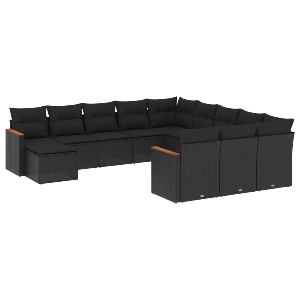 12-delige Loungeset met kussens poly rattan zwart is nu te koop bij PeponiXL, paradijselijk wonen!