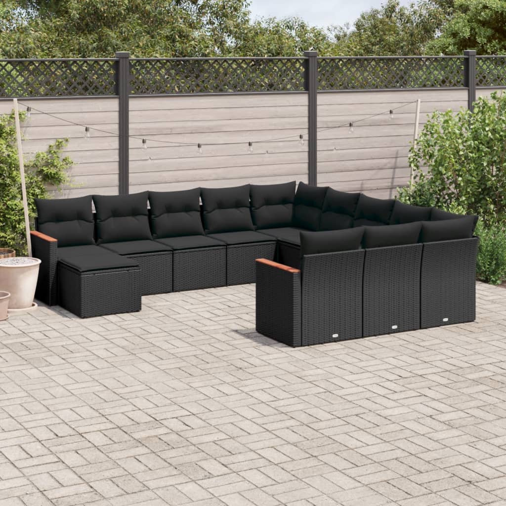 12-delige Loungeset met kussens poly rattan zwart is nu te koop bij PeponiXL, paradijselijk wonen!
