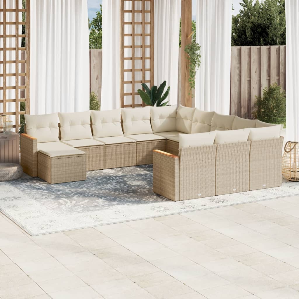 12-delige Loungeset met kussens poly rattan beige is nu te koop bij PeponiXL, paradijselijk wonen!