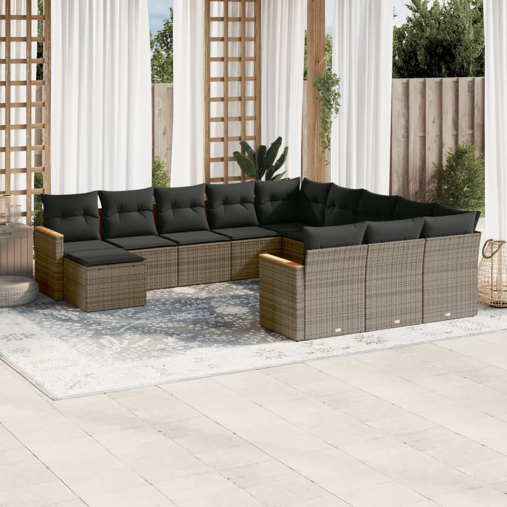12-delige Loungeset met kussens poly rattan grijs is nu te koop bij PeponiXL, paradijselijk wonen!
