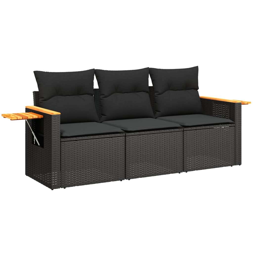 3-delige Loungeset met kussens poly rattan zwart is nu te koop bij PeponiXL, paradijselijk wonen!
