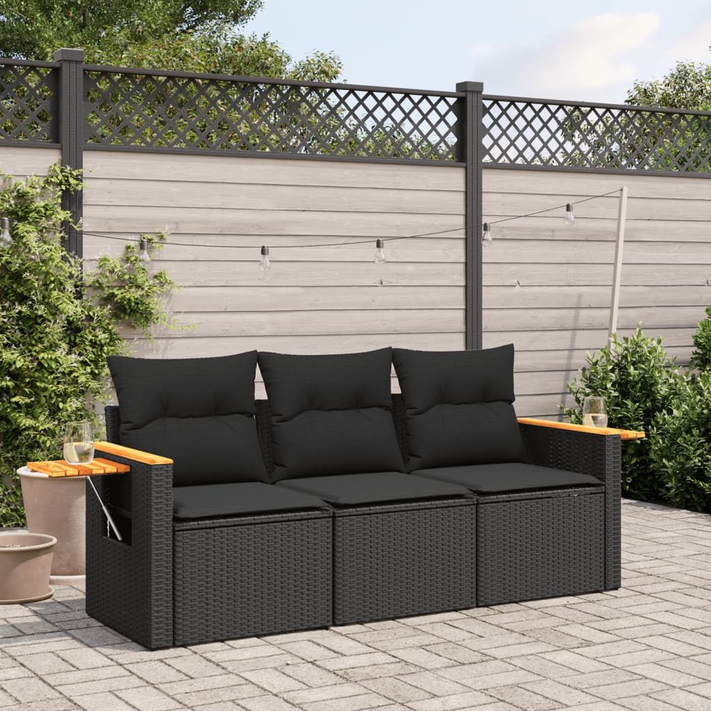 3-delige Loungeset met kussens poly rattan zwart is nu te koop bij PeponiXL, paradijselijk wonen!