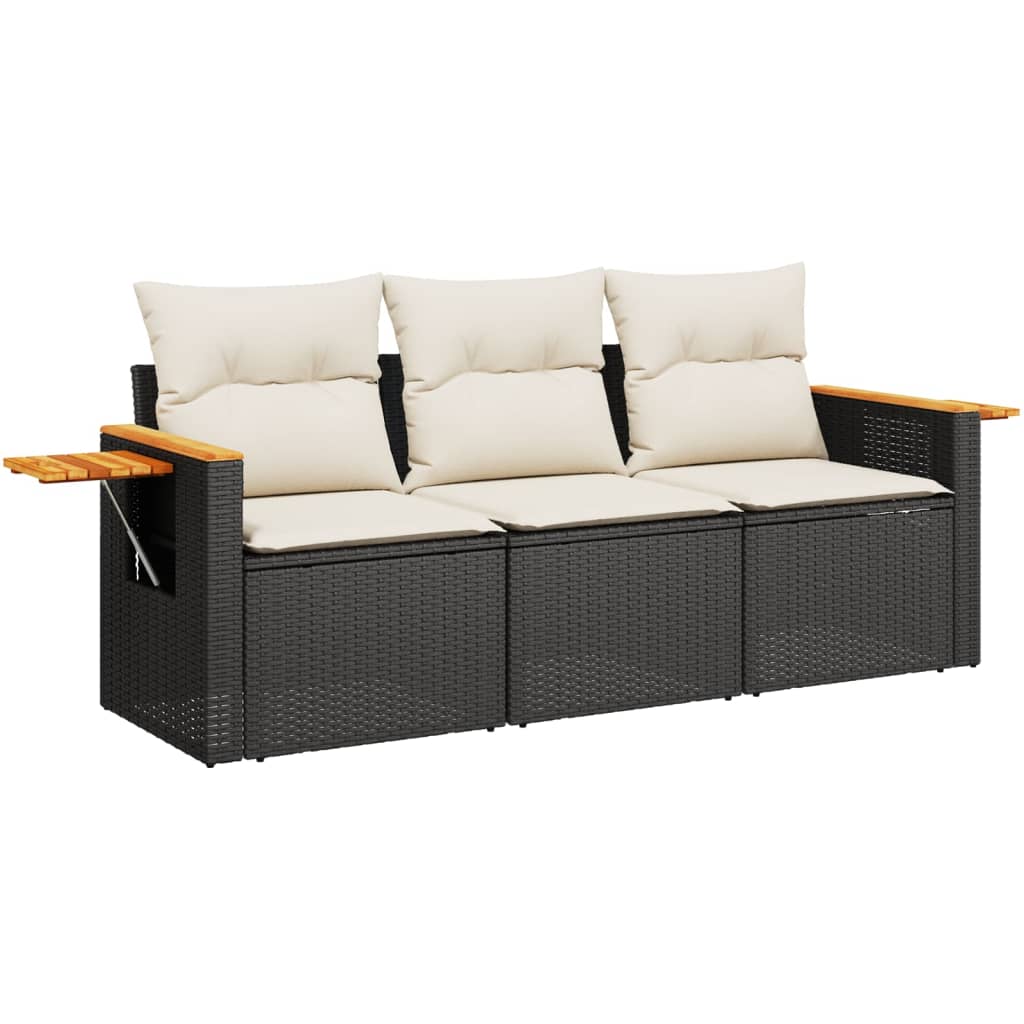 3-delige Loungeset met kussens poly rattan zwart is nu te koop bij PeponiXL, paradijselijk wonen!