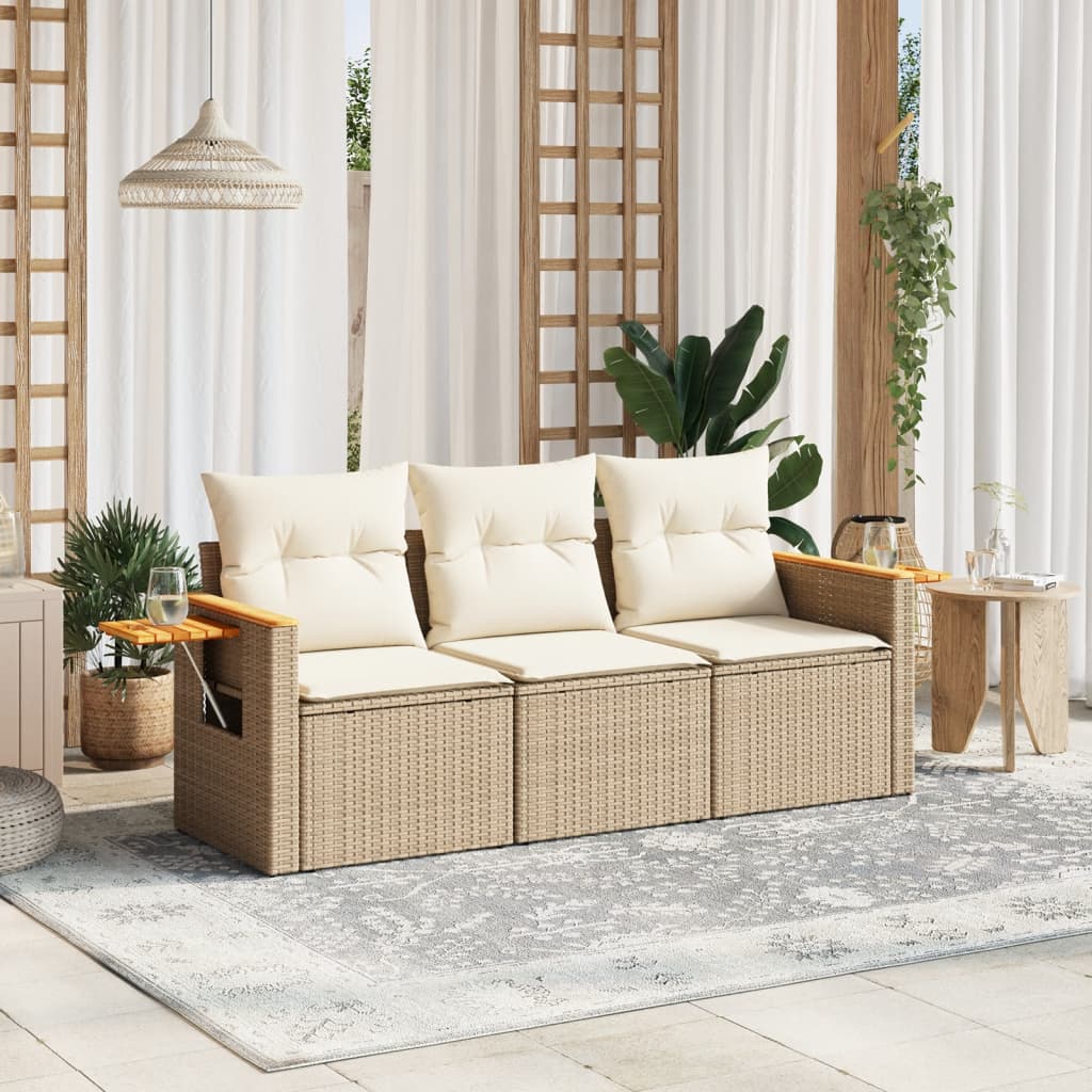 3-delige Loungeset met kussens poly rattan beige is nu te koop bij PeponiXL, paradijselijk wonen!